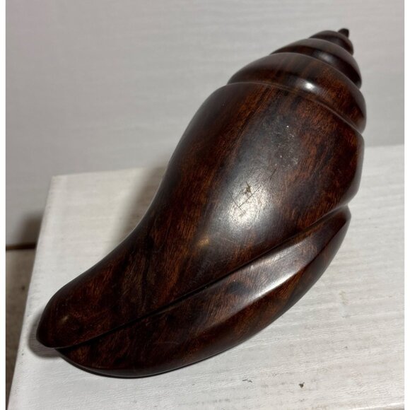 Wooden Conch Shell Hand Carved Polished Unique Decor Piece 7" Heavy Paperweight - Picture 1 of 10